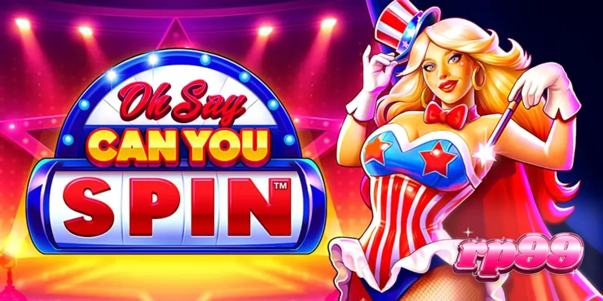 Tampilan visual slot Oh Say Can You Spin dengan tema patriotik dan karakter kabaret